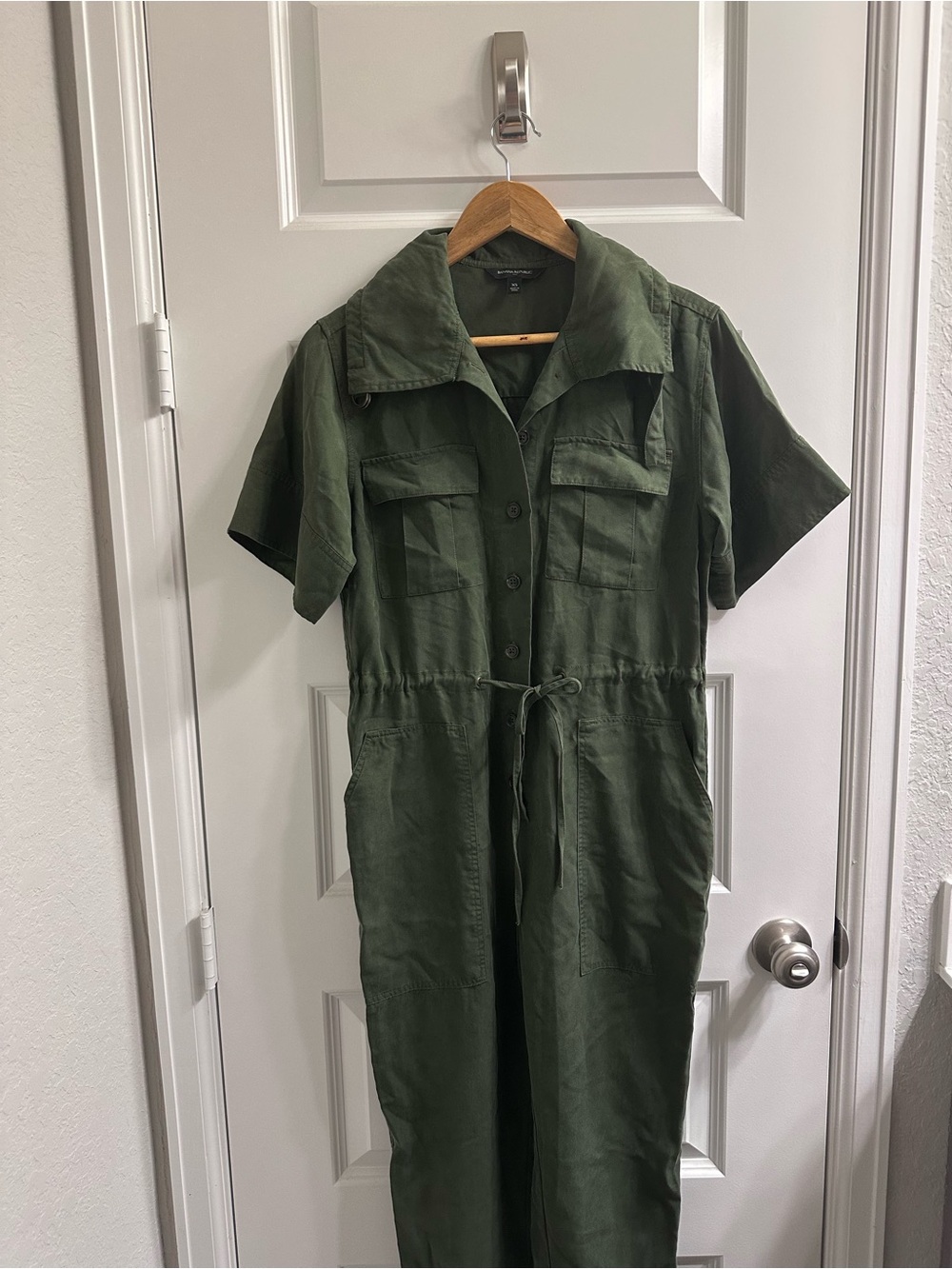 Banana Republic Olive Green Short-Sleeve Utility Jumpsuit